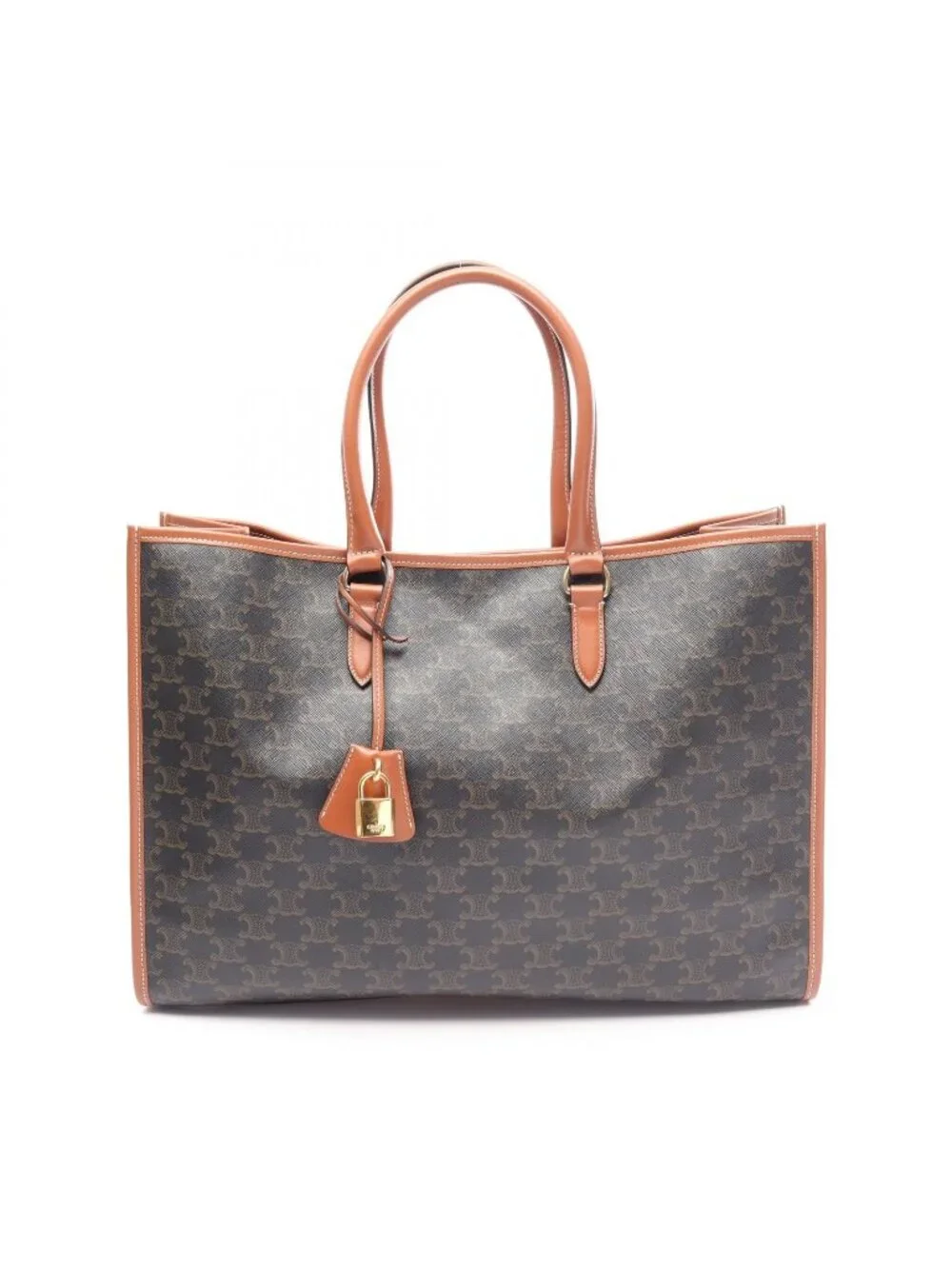 Celine Tote Bag Horizontal Cabas Triomphe Brown Black Canvas Leather